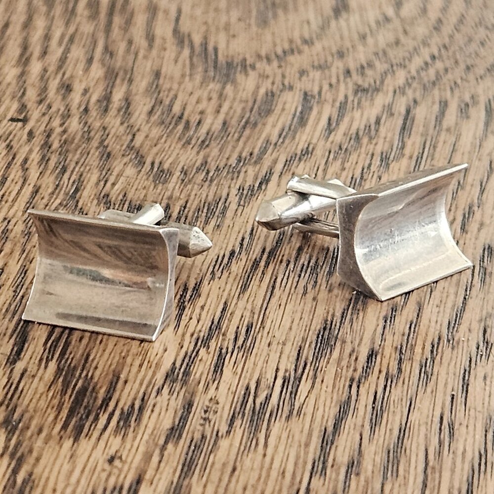 Vintage MCM Antonio Pineda Taxco 970 Sterling Silver Architectural Cufflinks